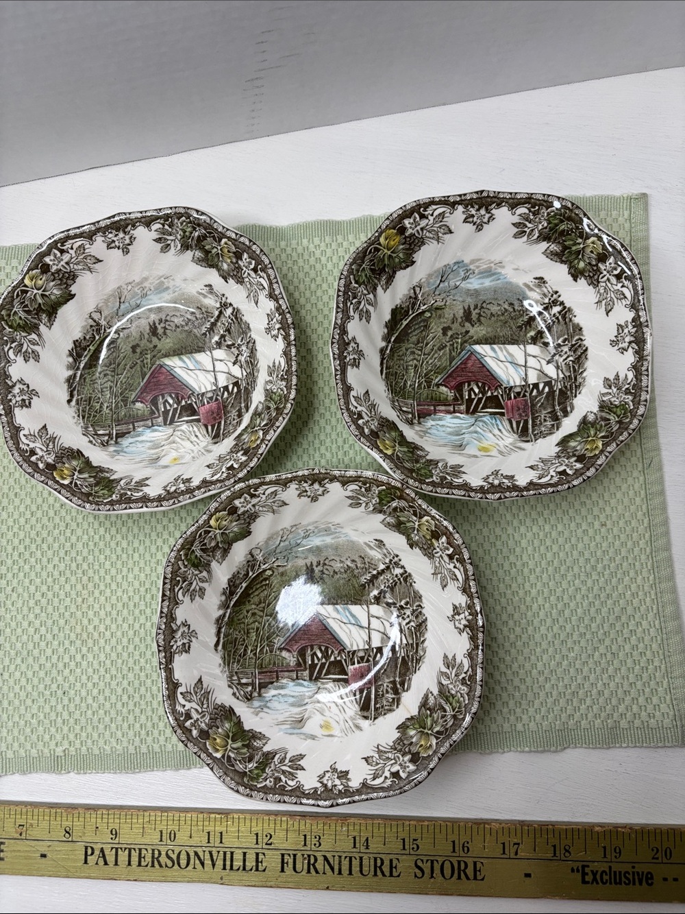 3-Johnson Bros The Friendly Village/The Covered Bridge Bowls WinterCountryScene